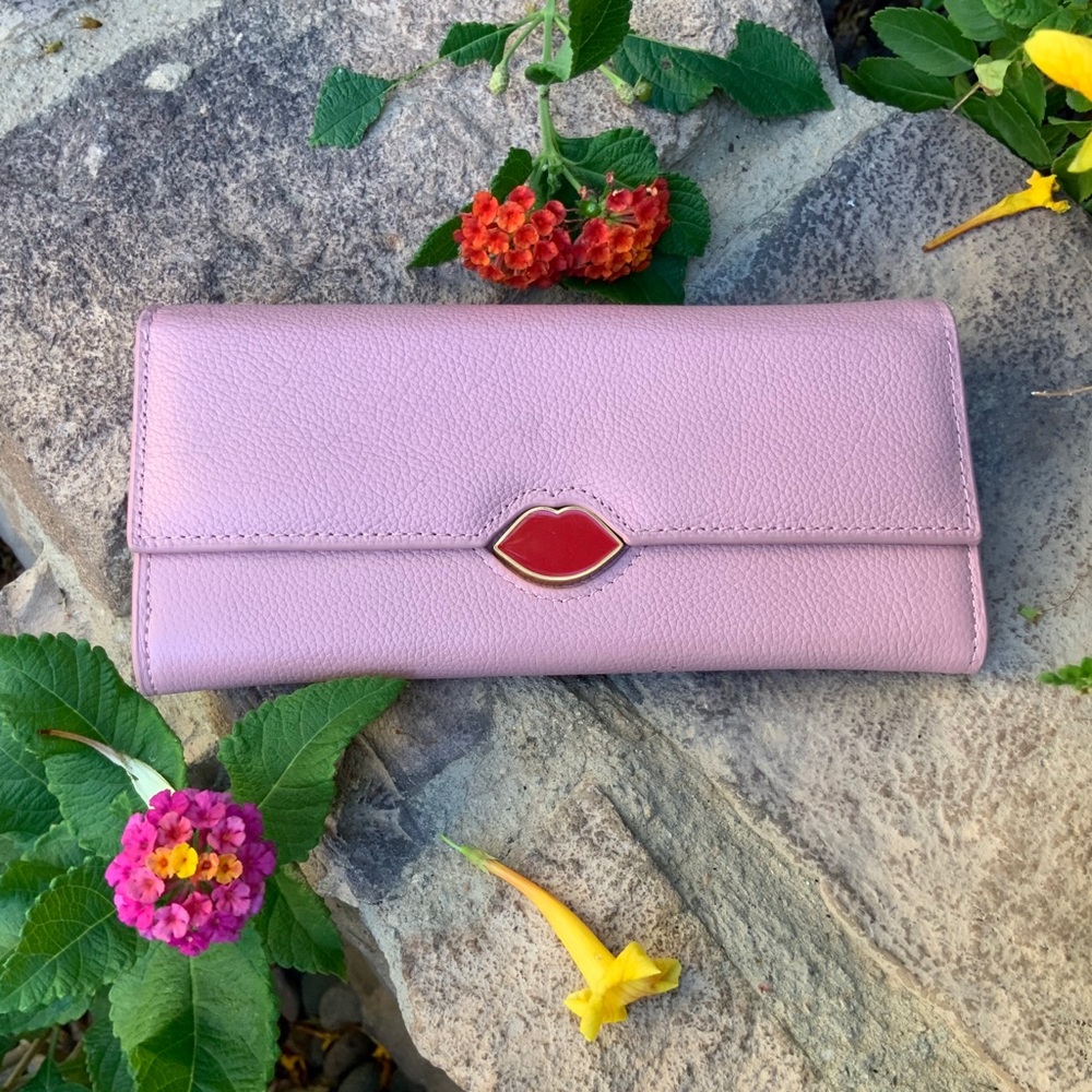 LULU GUINNESS pink lip Cora leather wallet - Picture 3 of 16